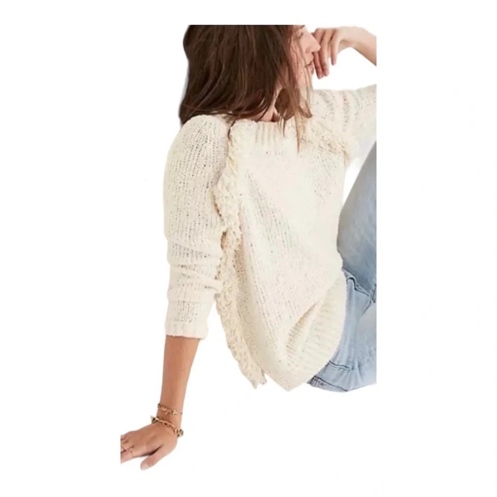 Madewell Loop Edge Fringe White Pullover Sweater Size‎ Medium